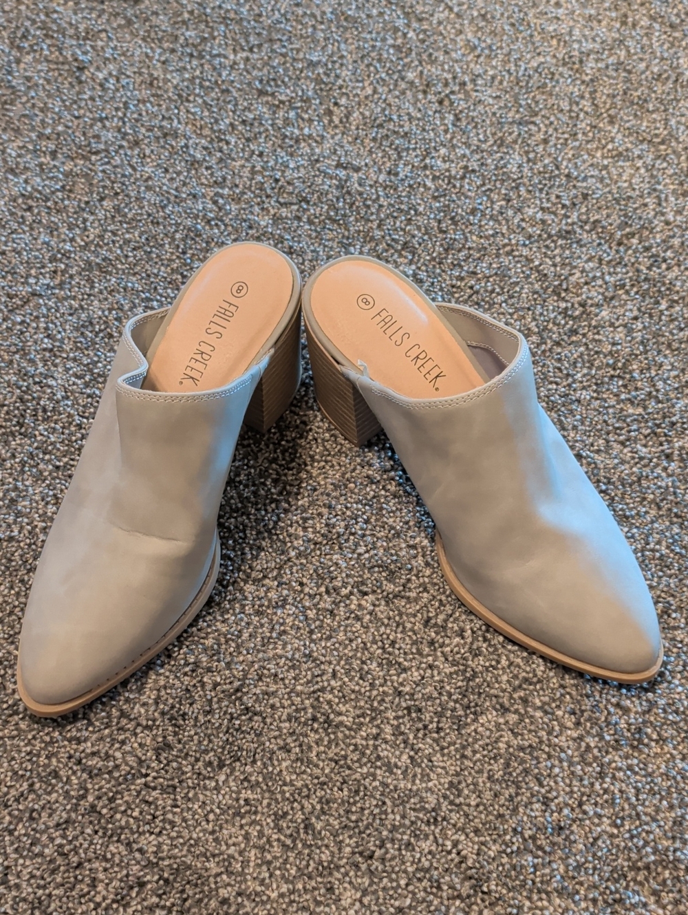 Falls Creek Women's Light Gray Pointed Toe Slip-On Block Heel Mules